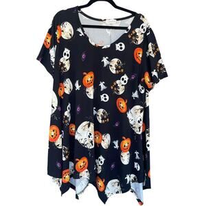 LARACE Shirt Women 3XL Halloween Pumpkins Ghosts Skull Asymmetric Tunic Top Plus